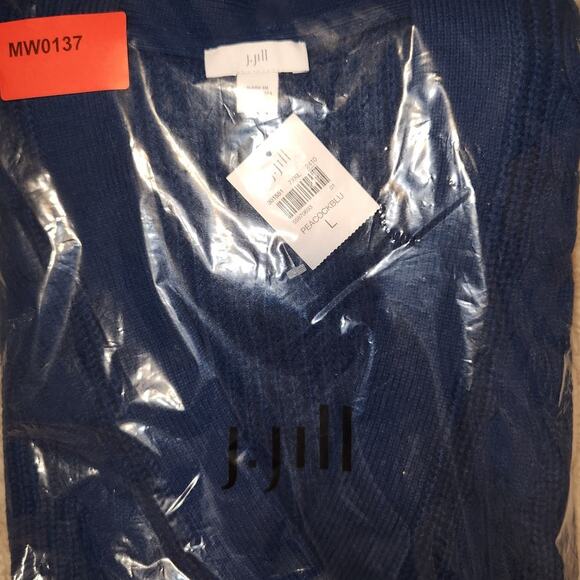 J.Jill $79 Large Peacock Blue V-Neck Cable Knit Classic Tunic Sweater Vest - Picture 9 of 11